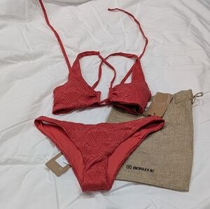 BNWT / Berlook / Small / Medium / Large / Red Jacquard U-Ring Cross Back Bikini